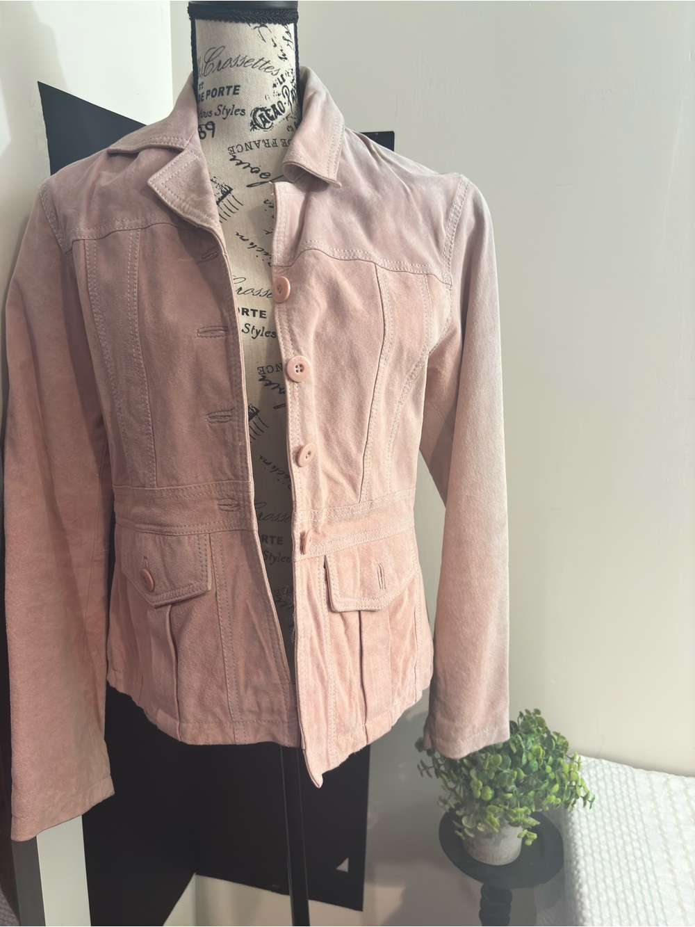 Wilsons Leather Blush Pink Suede Button Jacket